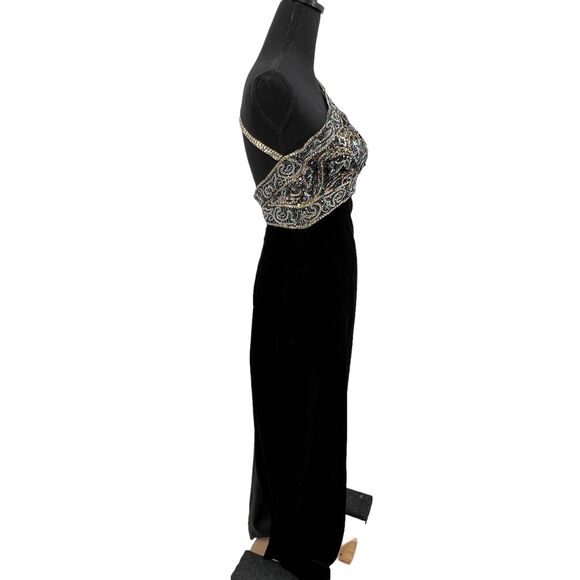 Vintage‎ Sterling Stone Ferris Black Beaded Sequined Velvet Maxi Dress Sz 6 - Picture 2 of 8